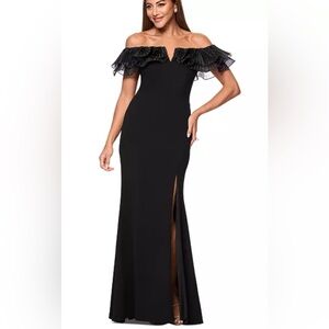 Xscape Women's Ruffled Off-The-Shoulder Side-Slit Gown